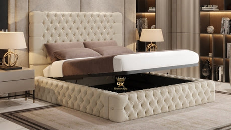 Chesterfield Storage Bed is laying in modern bedroom