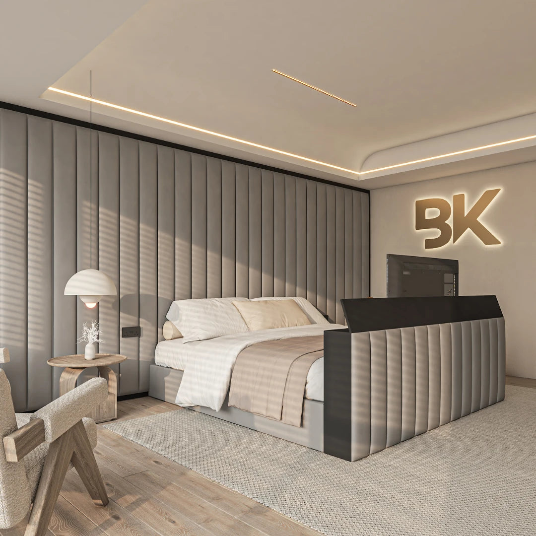 Modern Islay TV bed with ottoman storage made by Bedroomking
