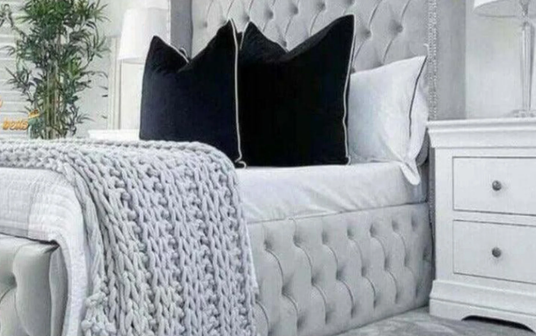Sleigh Bed with ottoman storage