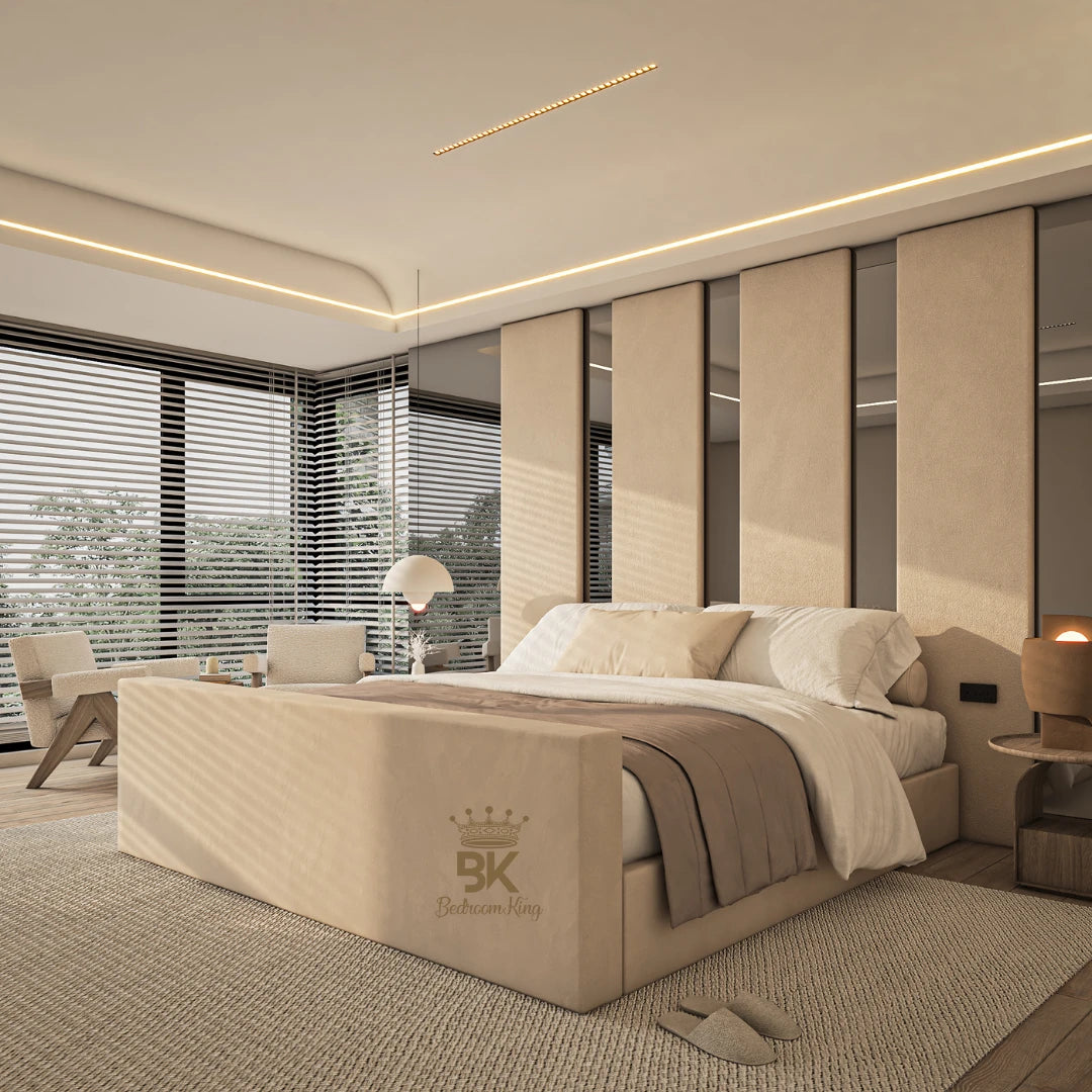 Mirror wall panel double storage bed made by Bedroomking