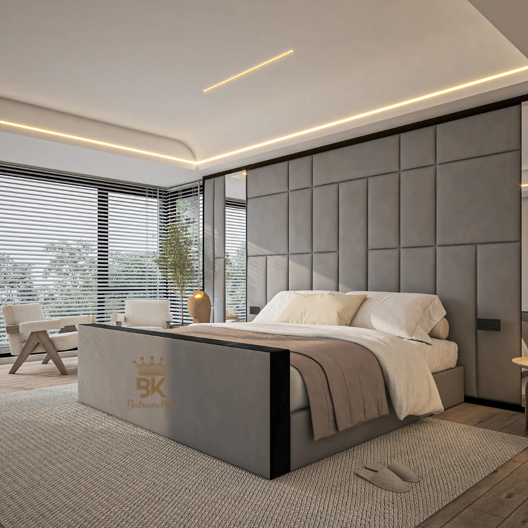Grey wall panel storage king size bed frame + Mirrors