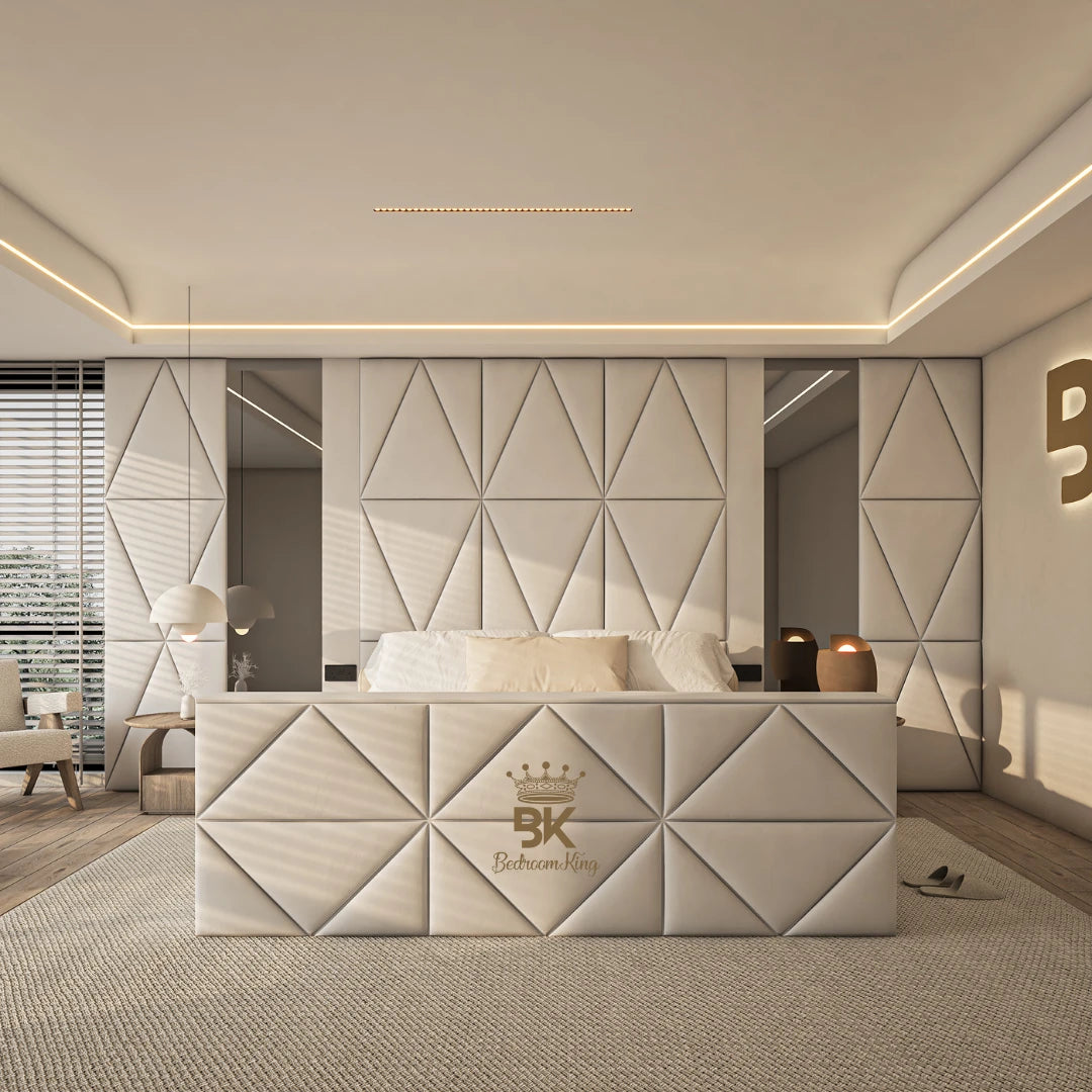 Bespoke wall panel storage TV bed set made by Bedroomking