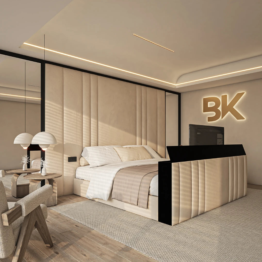 TV bed set + wall panel with mirrors made by Bedroomking