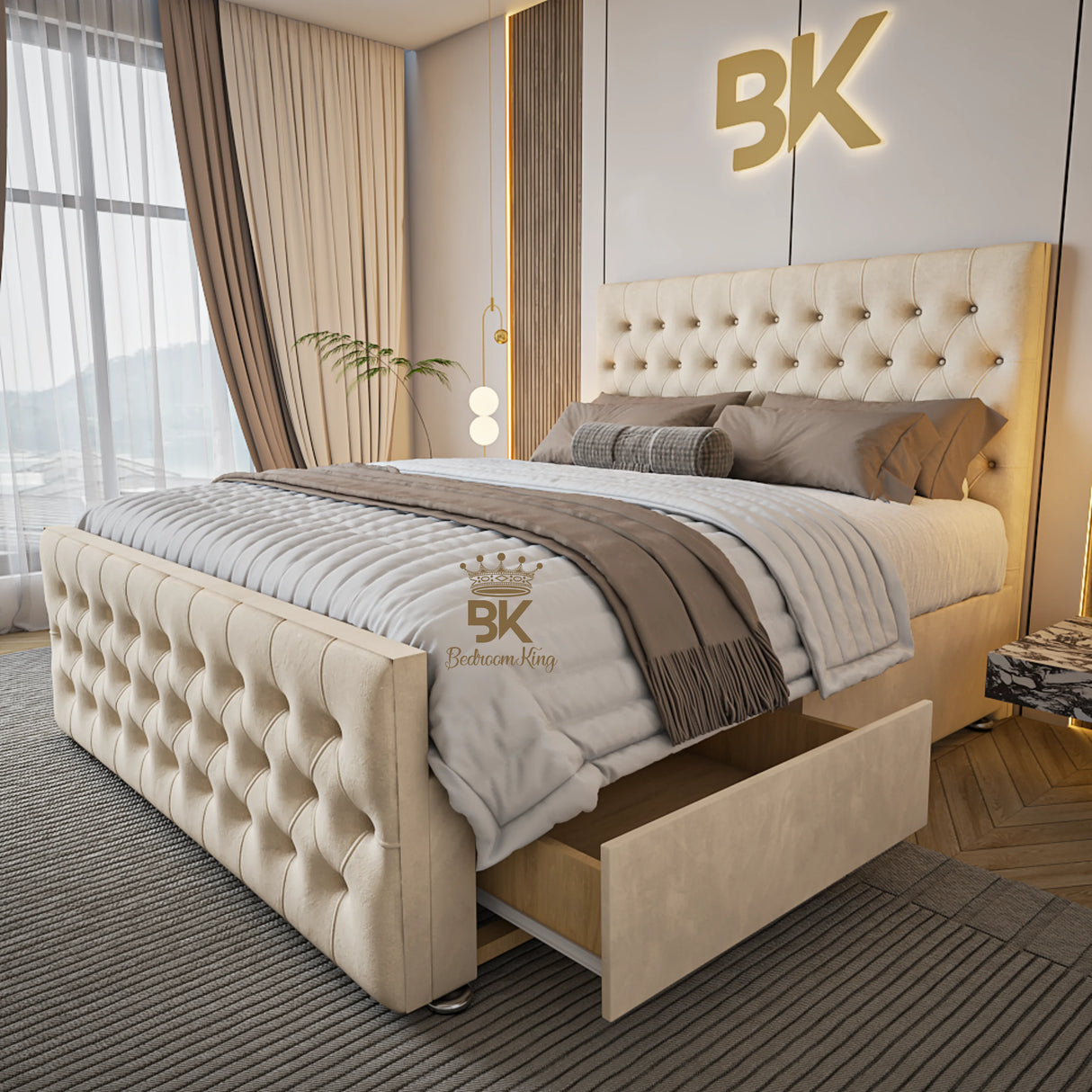 Upholstered Divan Drawer Storage Bed With Footboard