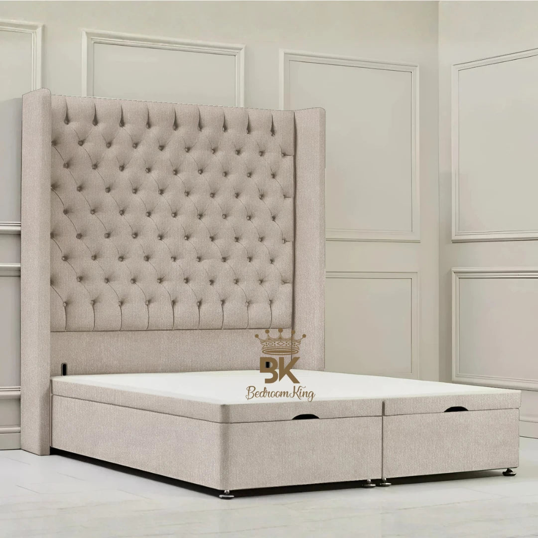 Canterbury Wingback Ottoman Divan Storage Bed - Mustard Plush Velvet