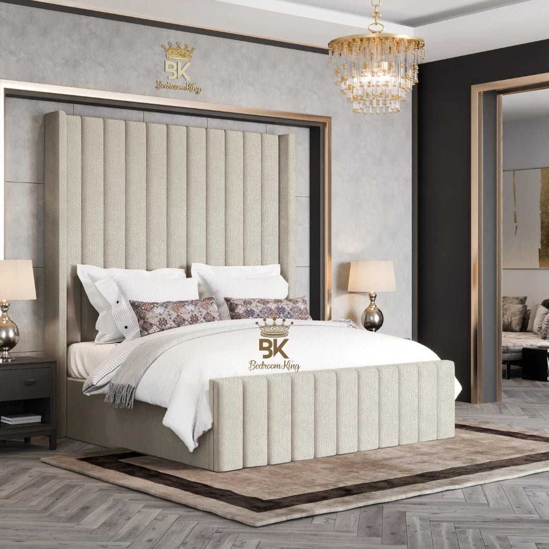 Hadley Panel Wingback Upholstered Bed Frame - Almond Coniston