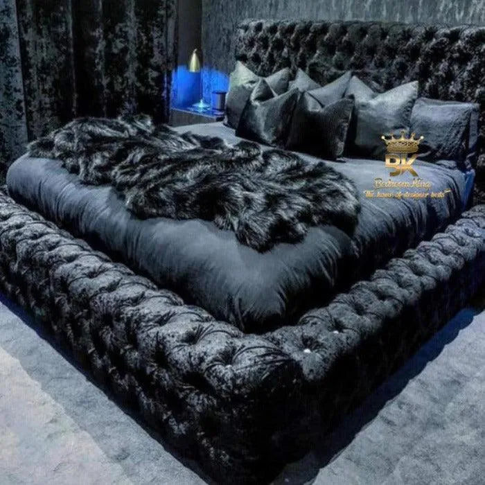 Black velvet platform bed hotsell