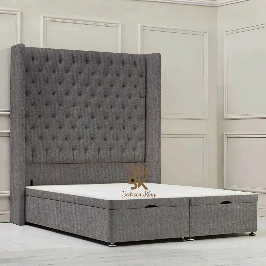 Canterbury Wingback Ottoman Divan Storage Bed - Mustard Plush Velvet