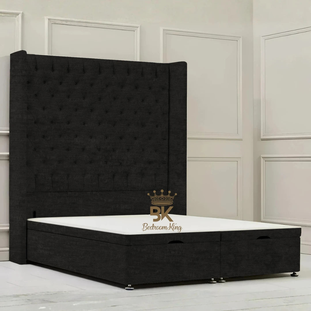 Canterbury Wingback Ottoman Divan Storage Bed - Mustard Plush Velvet