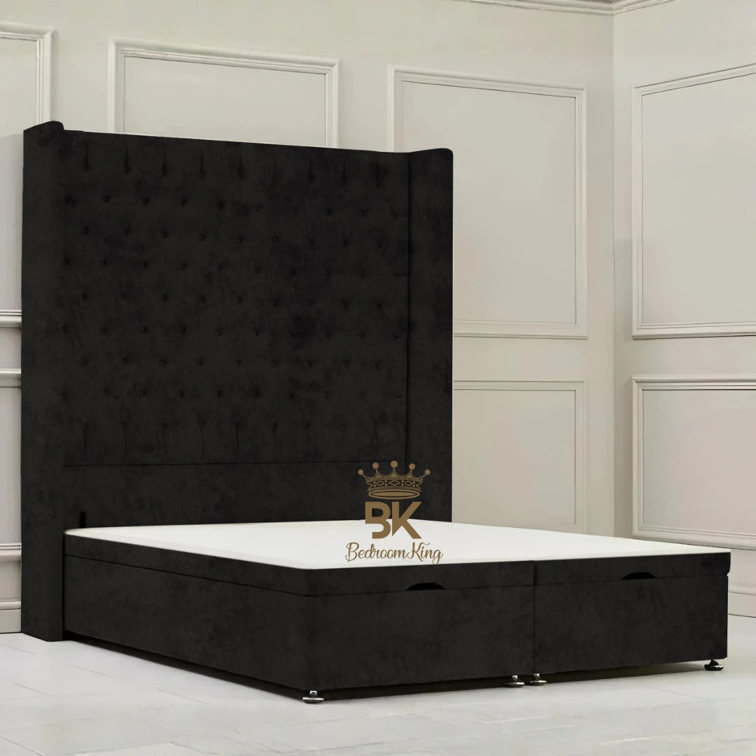 Canterbury Wingback Ottoman Divan Storage Bed - Mustard Plush Velvet