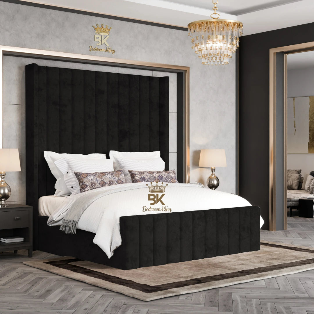 Hadley Panel Wingback Upholstered Bed Frame - Almond Coniston