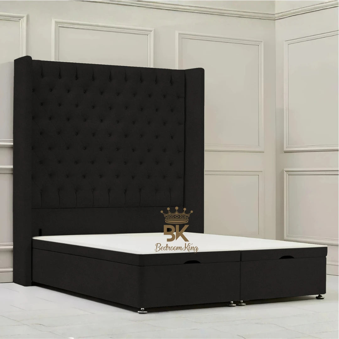 Canterbury Wingback Ottoman Divan Storage Bed - Mustard Plush Velvet