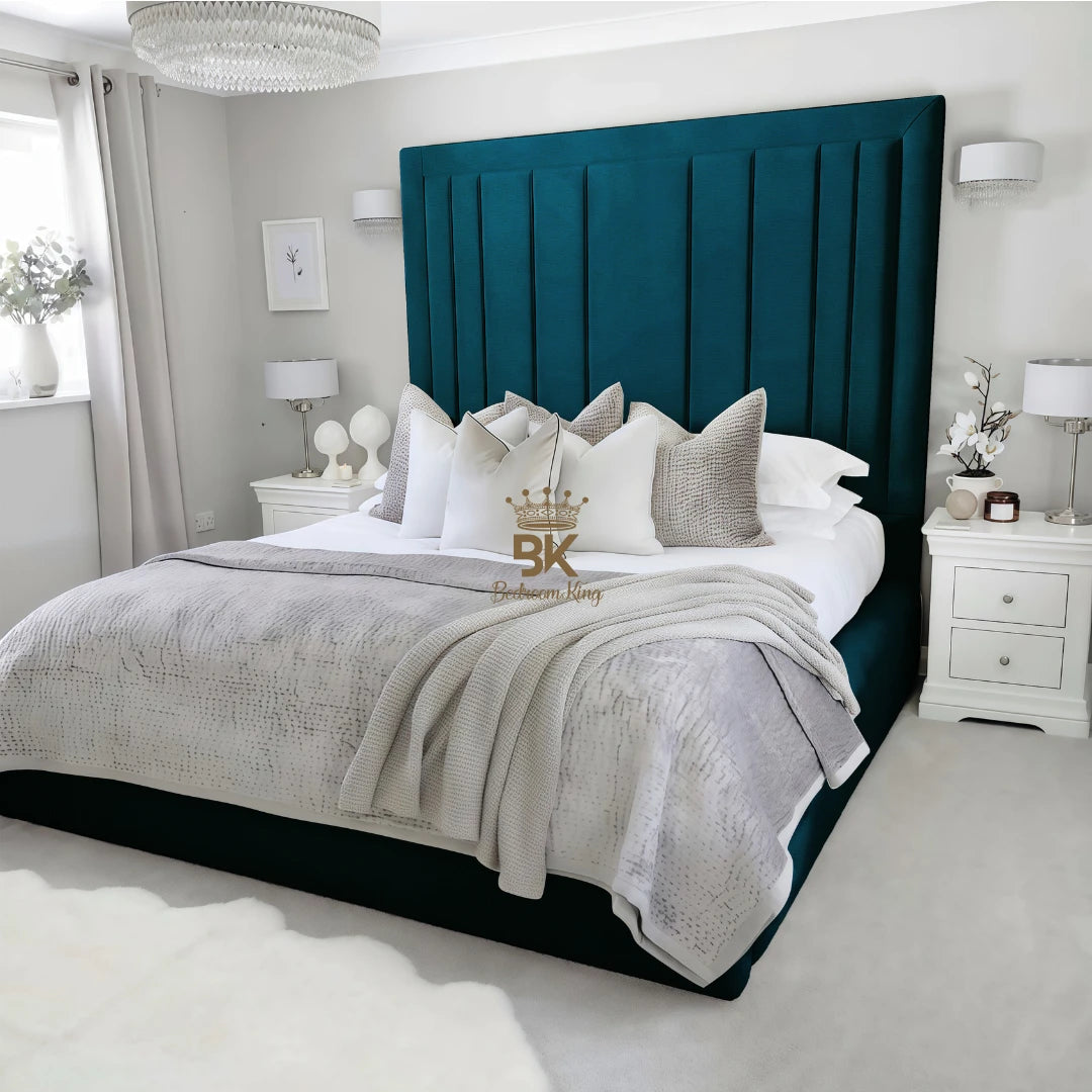 Upholstered bed frame in super king size and blue coniston made by Bedroomking