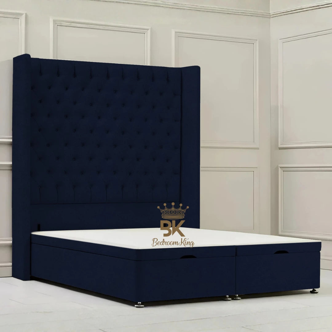 Canterbury Wingback Ottoman Divan Storage Bed - Mustard Plush Velvet