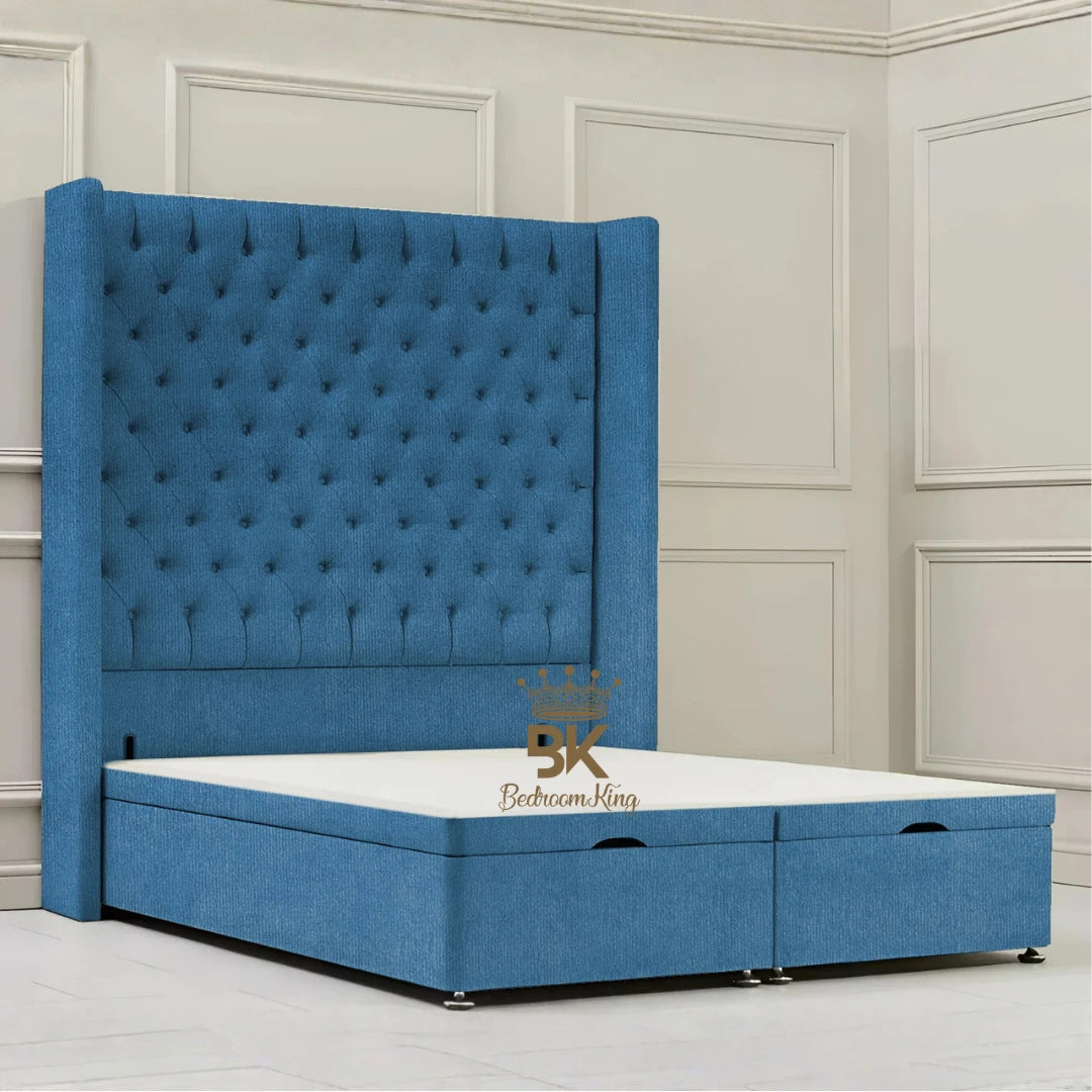 Canterbury Wingback Ottoman Divan Storage Bed - Mustard Plush Velvet