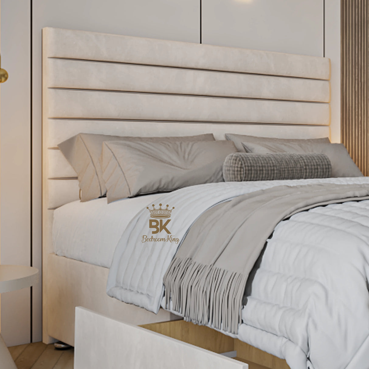 Brixton Divan Drawer Storage Double Bed in cream plush velvet