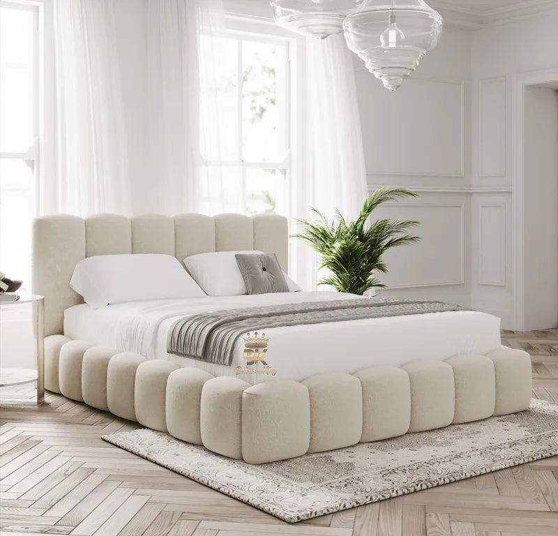 Teddy Cream Boucle Double Bed frame made at Bedroomking
