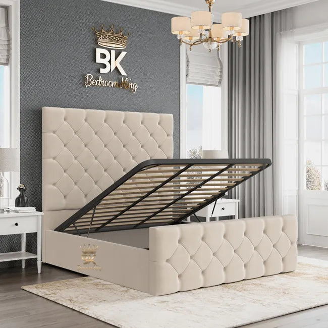 Upholstered Bed Frame with ottoman storage