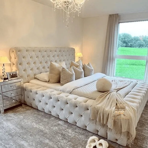 Kingsley Ambassador Bed in cream plush velvet