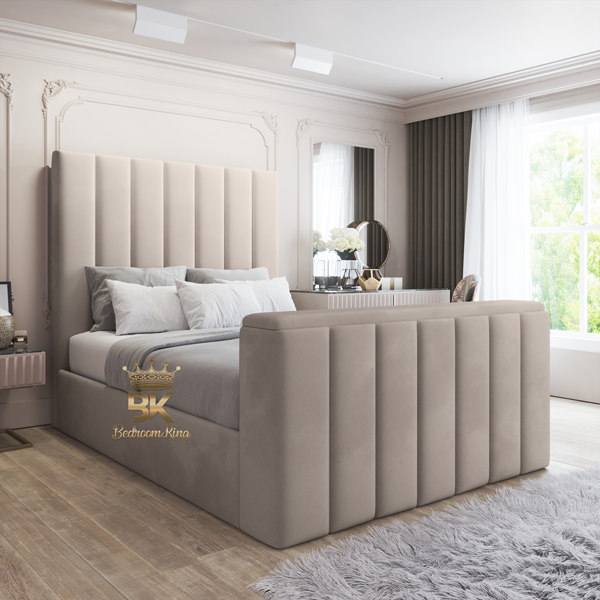 Cream TV bed - 75" high headboard