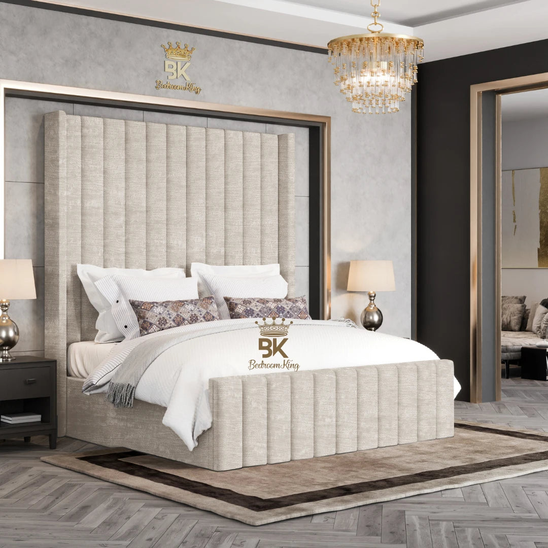 Hadley Panel Wingback Upholstered Bed Frame - Almond Coniston