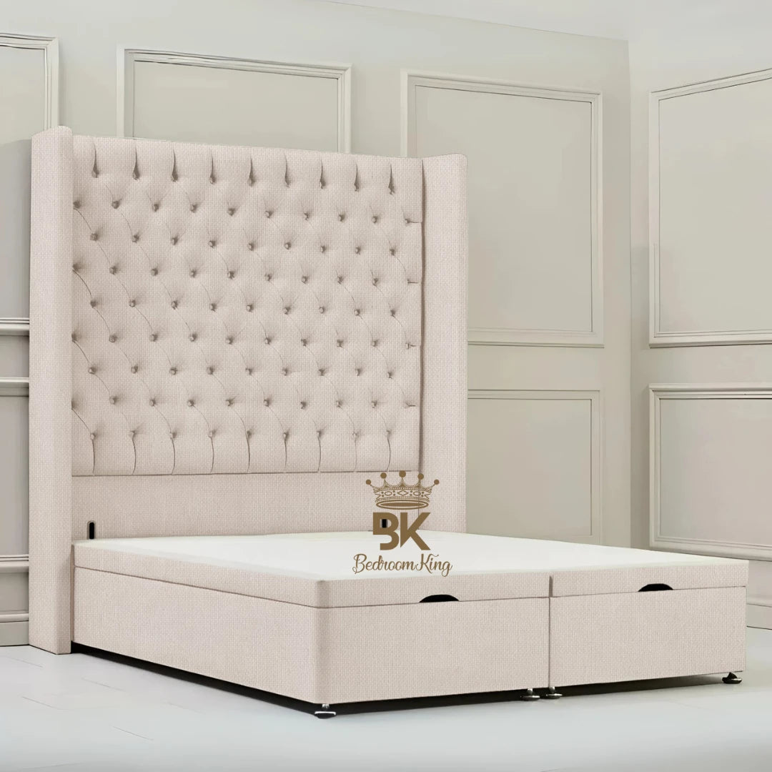 Canterbury Wingback Ottoman Divan Storage Bed - Mustard Plush Velvet