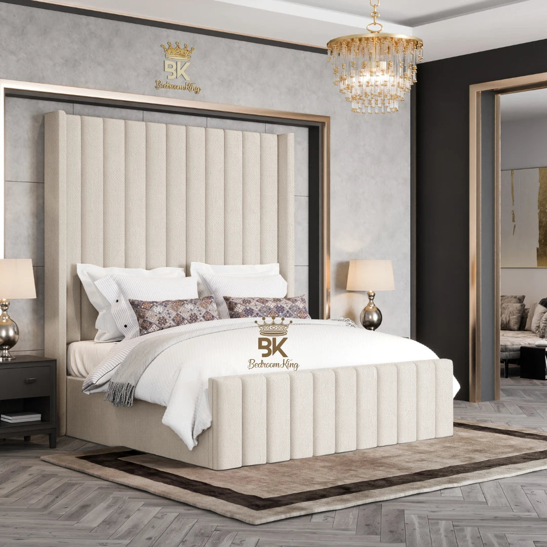 Hadley Panel Wingback Upholstered Bed Frame - Almond Coniston