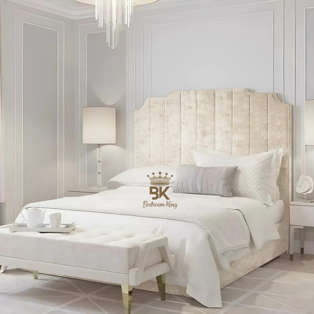 Lacey Art Deco Bedframe Pictured With Tall Headboard