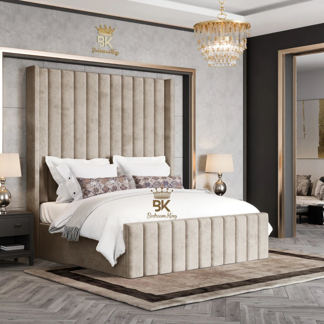 Hadley Panel Wingback Upholstered Bed Frame - Almond Coniston