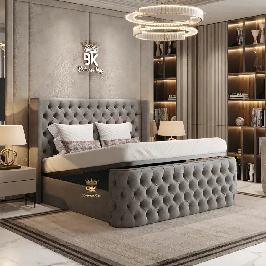 Ottoman Upholstered Wingback Bed Frame in Super king size made by Bedroomking