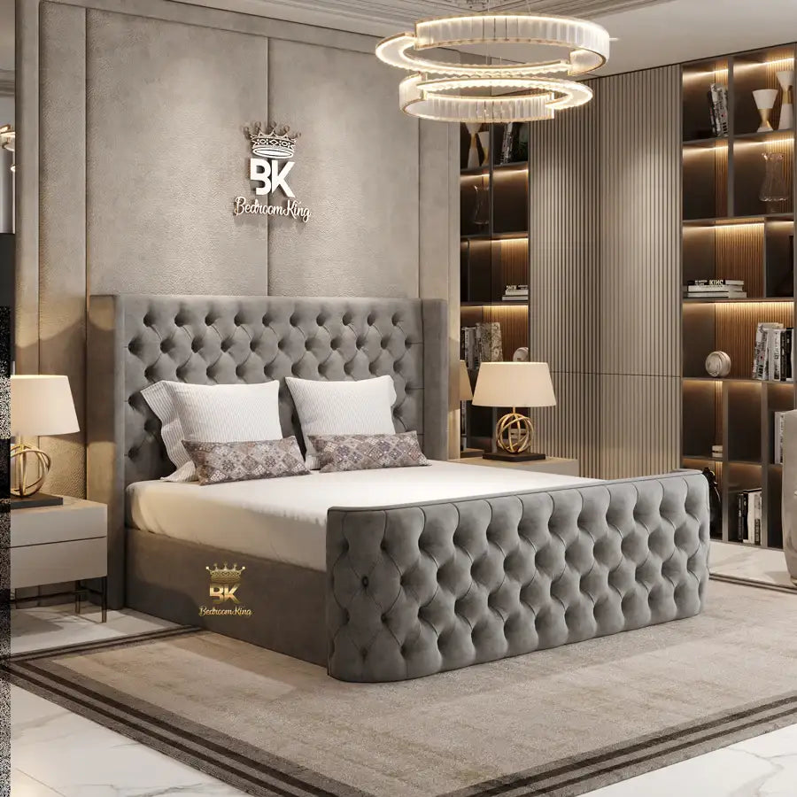 Grey Super King Size Wingback Bed Frame made by Bedroomking