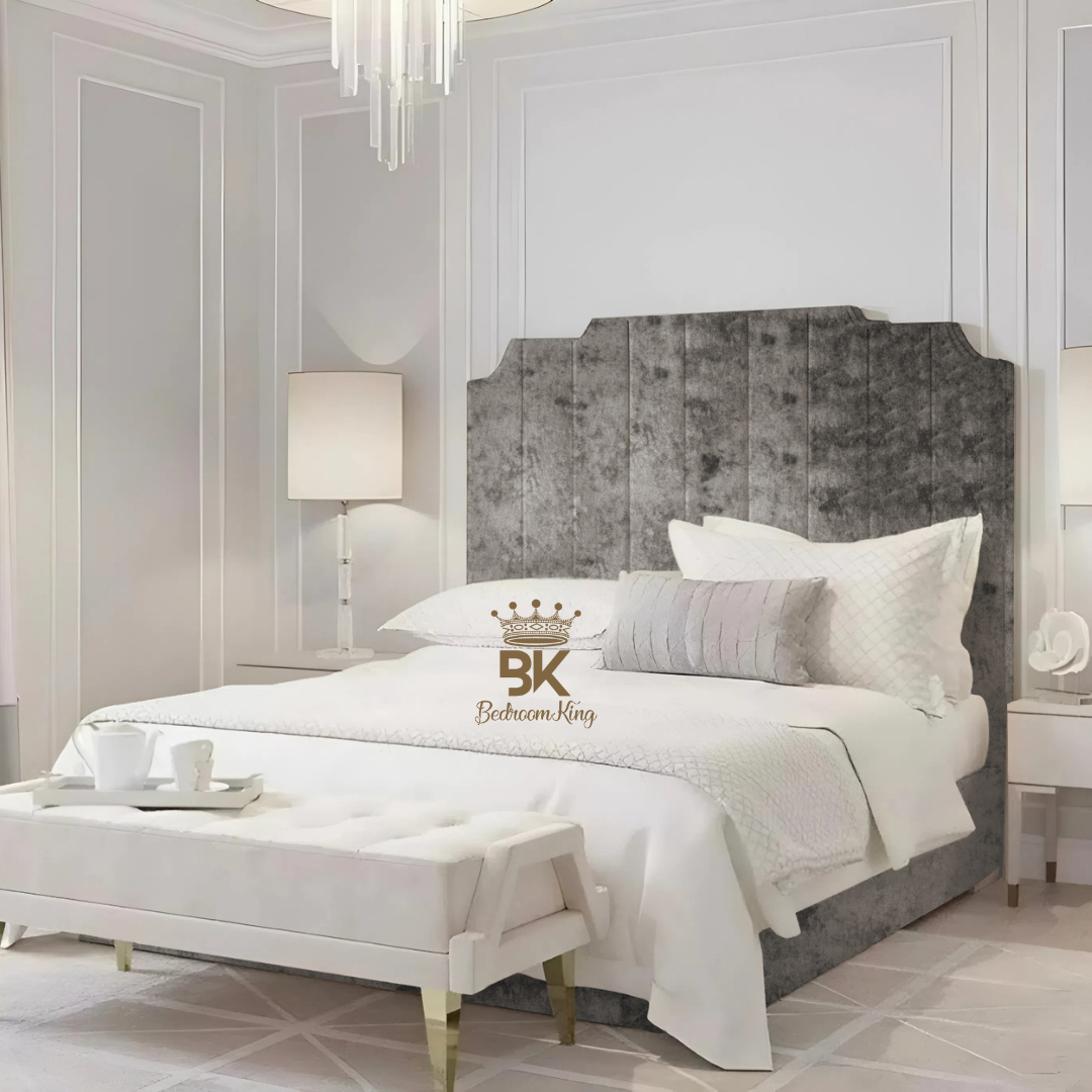 Lacey Art Deco Bedframe Pictured With Tall Headboard