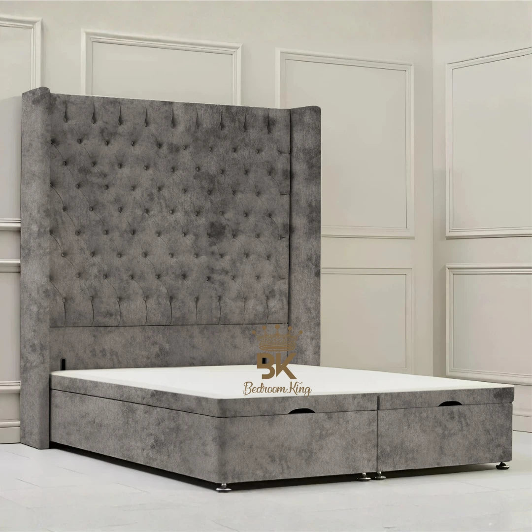 Canterbury Wingback Ottoman Divan Storage Bed - Mustard Plush Velvet