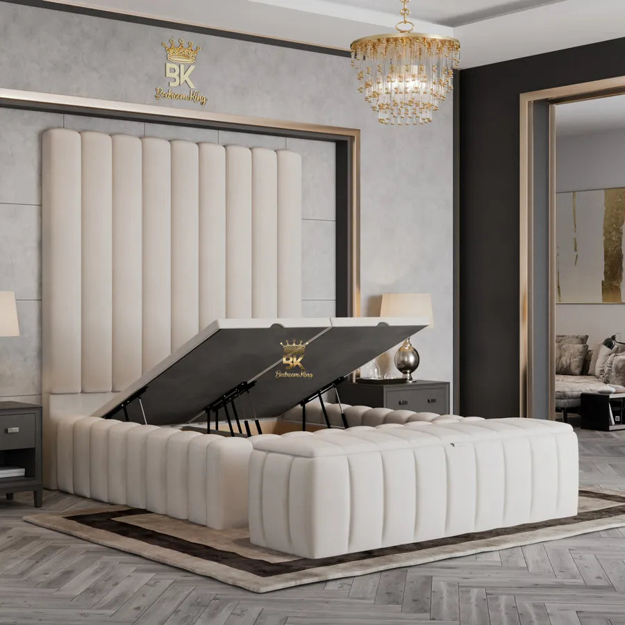 Padded Tall Headboard Bed frame with high headboard made at Bedroomking