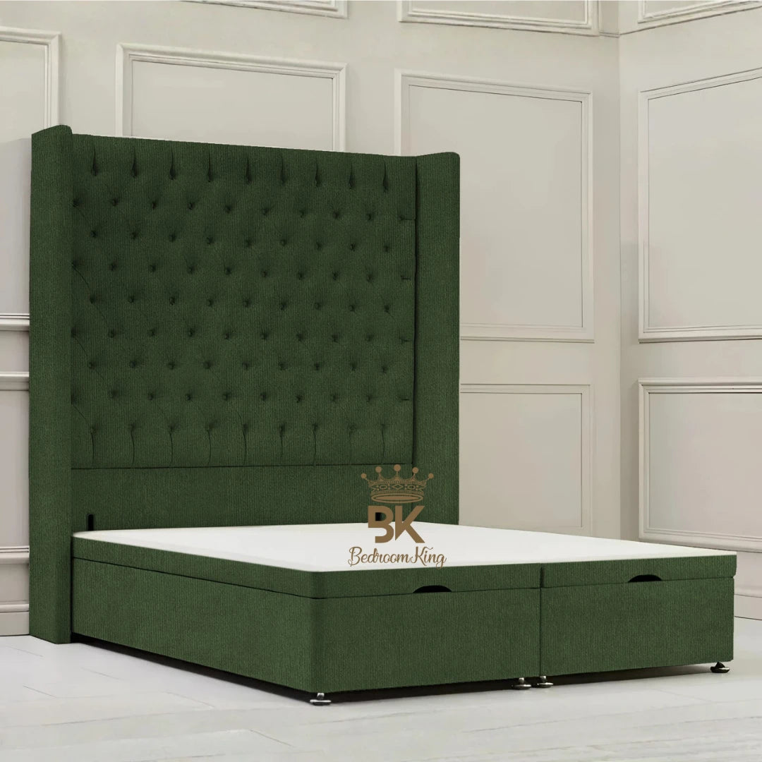 Canterbury Wingback Ottoman Divan Storage Bed - Mustard Plush Velvet