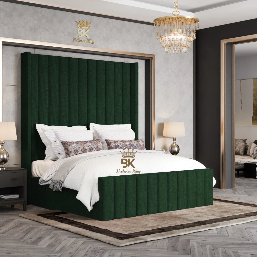 Hadley Panel Wingback Upholstered Bed Frame - Almond Coniston