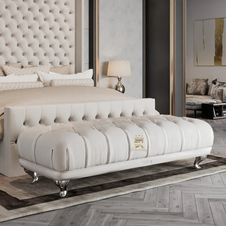 Luxury Chesterfield Footstool With Chrome Legs - Bedroomking