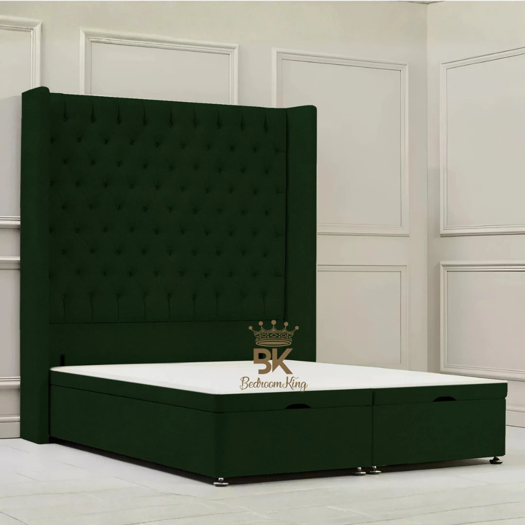 Canterbury Wingback Ottoman Divan Storage Bed - Mustard Plush Velvet