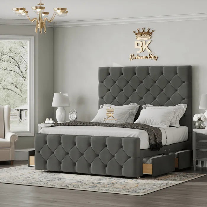 Fraser Divan Drawer Storage Grey Plush 6ft Superking Bedroomking