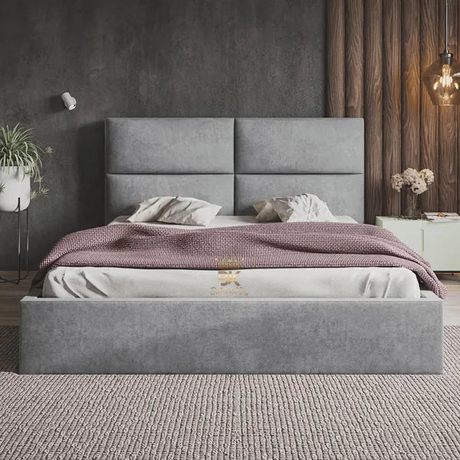 Padded Panel Storage Bedframe - Grey Naples -  6ft Super Kingsize