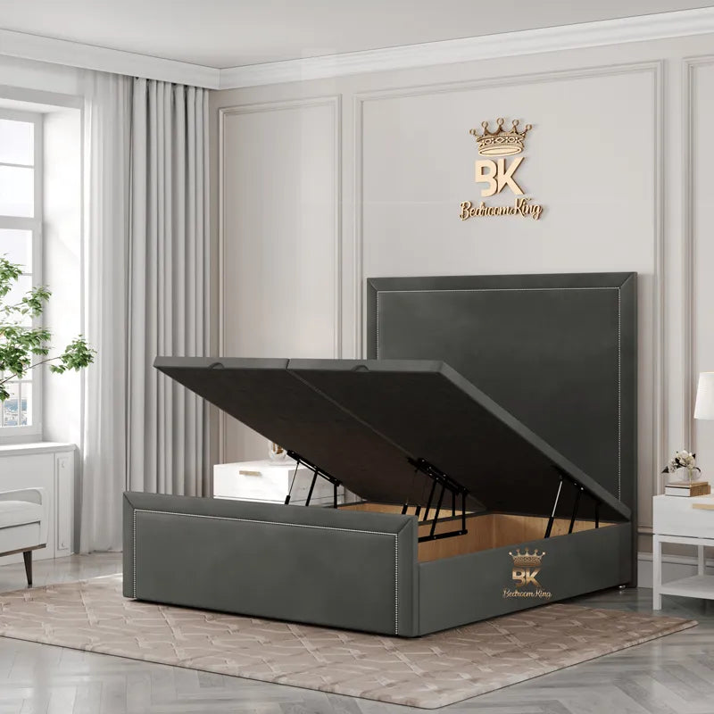 Ottoman metal gas lift storage in grey