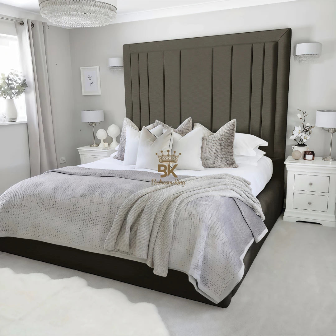 Upholstered bed frame in super king size and grey naples made by Bedroomking