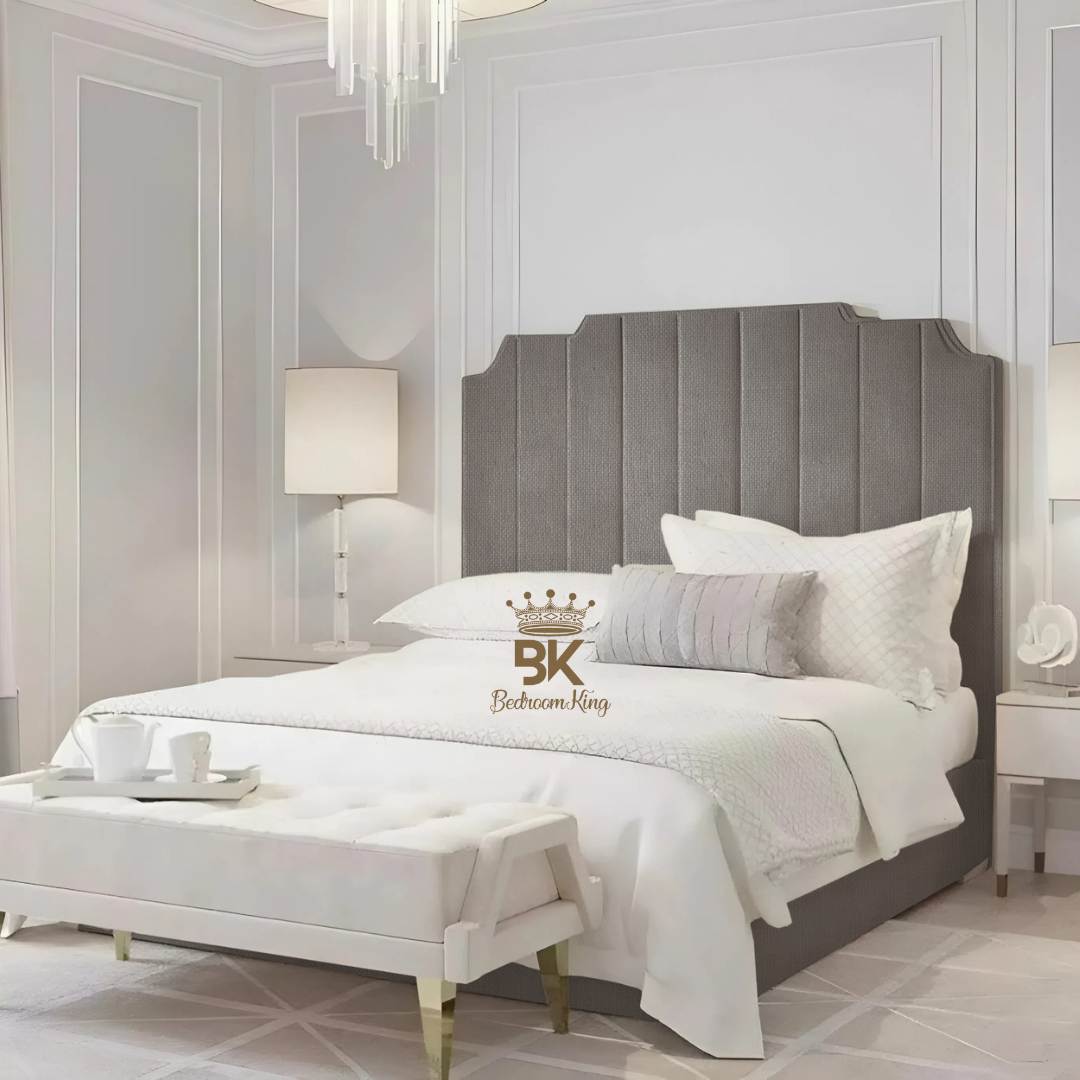 Lacey Art Deco Bedframe Pictured With Tall Headboard