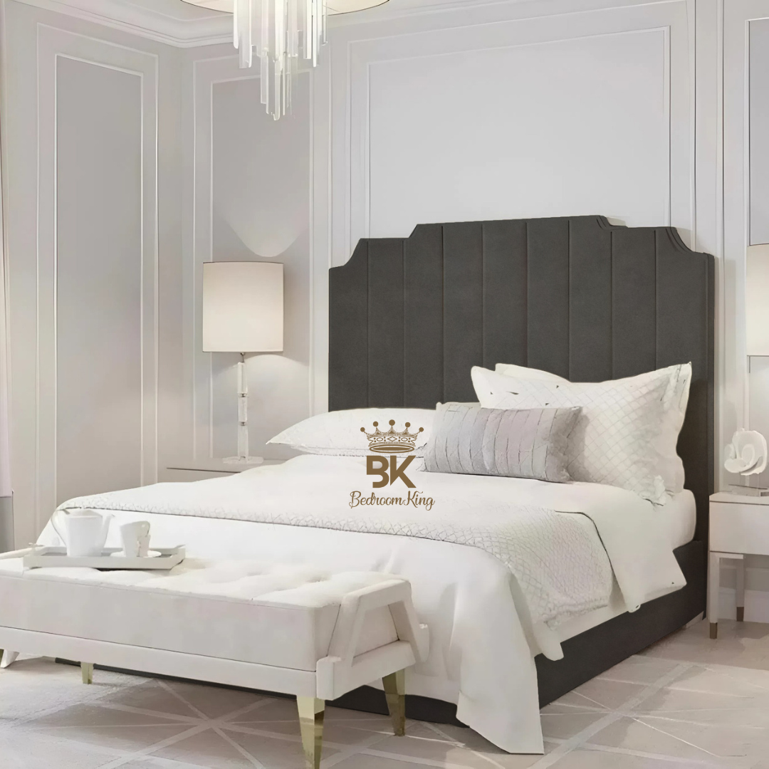 Lacey Art Deco Bedframe Pictured With Tall Headboard