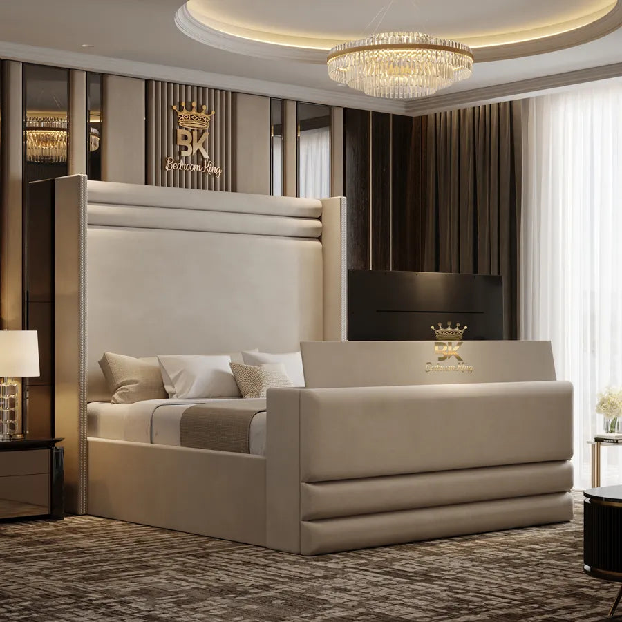 Wingback Tall Headboard Ottoman TV Bed - Bedroomking