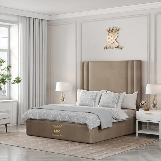 Storage bed frame in mink plush velvet