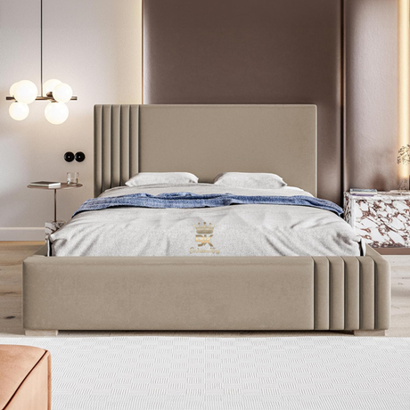 Storage Bed Frame in mink plush velvet - 54" high headboard
