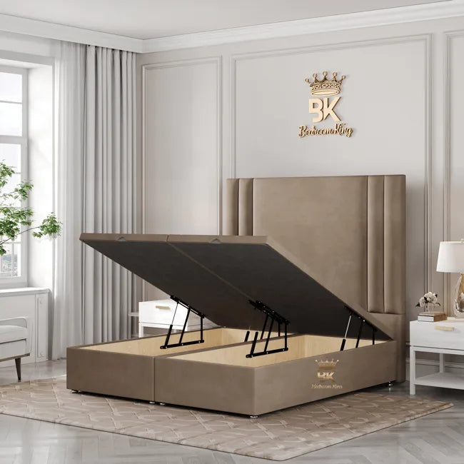 Amari Panel Bed Frame Choose Ottoman Gas lift or Divan Drawers - Bedroomking