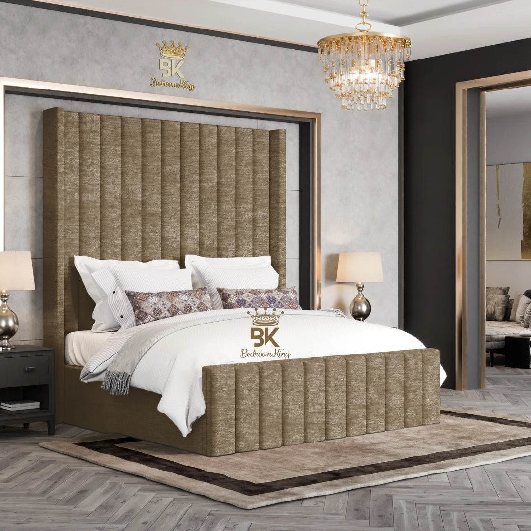 Hadley Panel Wingback Upholstered Bed Frame - Almond Coniston