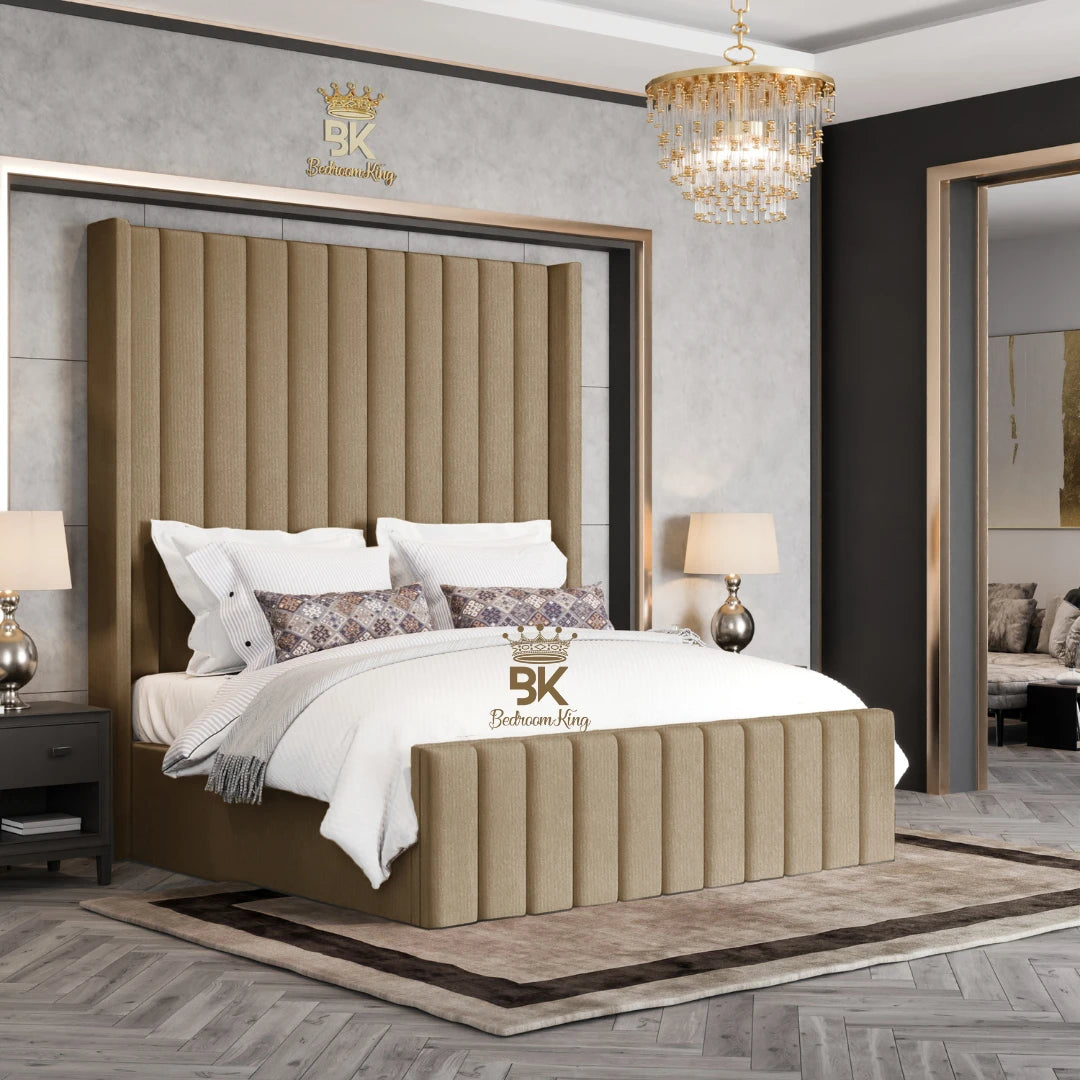 Hadley Panel Wingback Upholstered Bed Frame - Almond Coniston